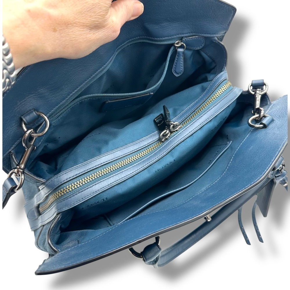 Coach Mercer Satchel Blue Pebbled Leather Suede Crossbody Bag‎ 37575 - Picture 7 of 11